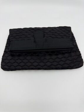 Vintage Textured Black Clutch with Fold-Over Flap
